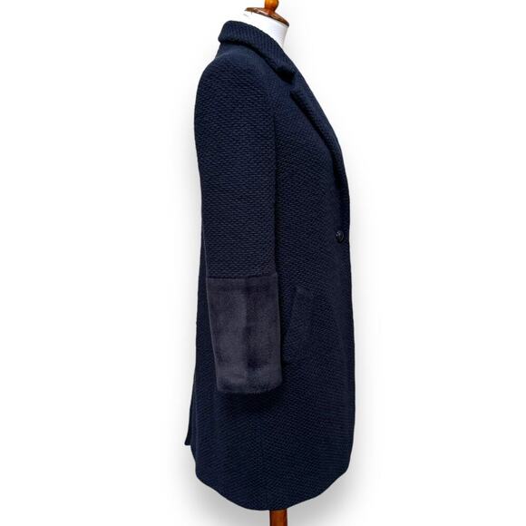Hutch Tweed Faux-Fur Texture-Rich Wool-Blend Elaina Long Coat Navy Women's Small - Picture 3 of 10